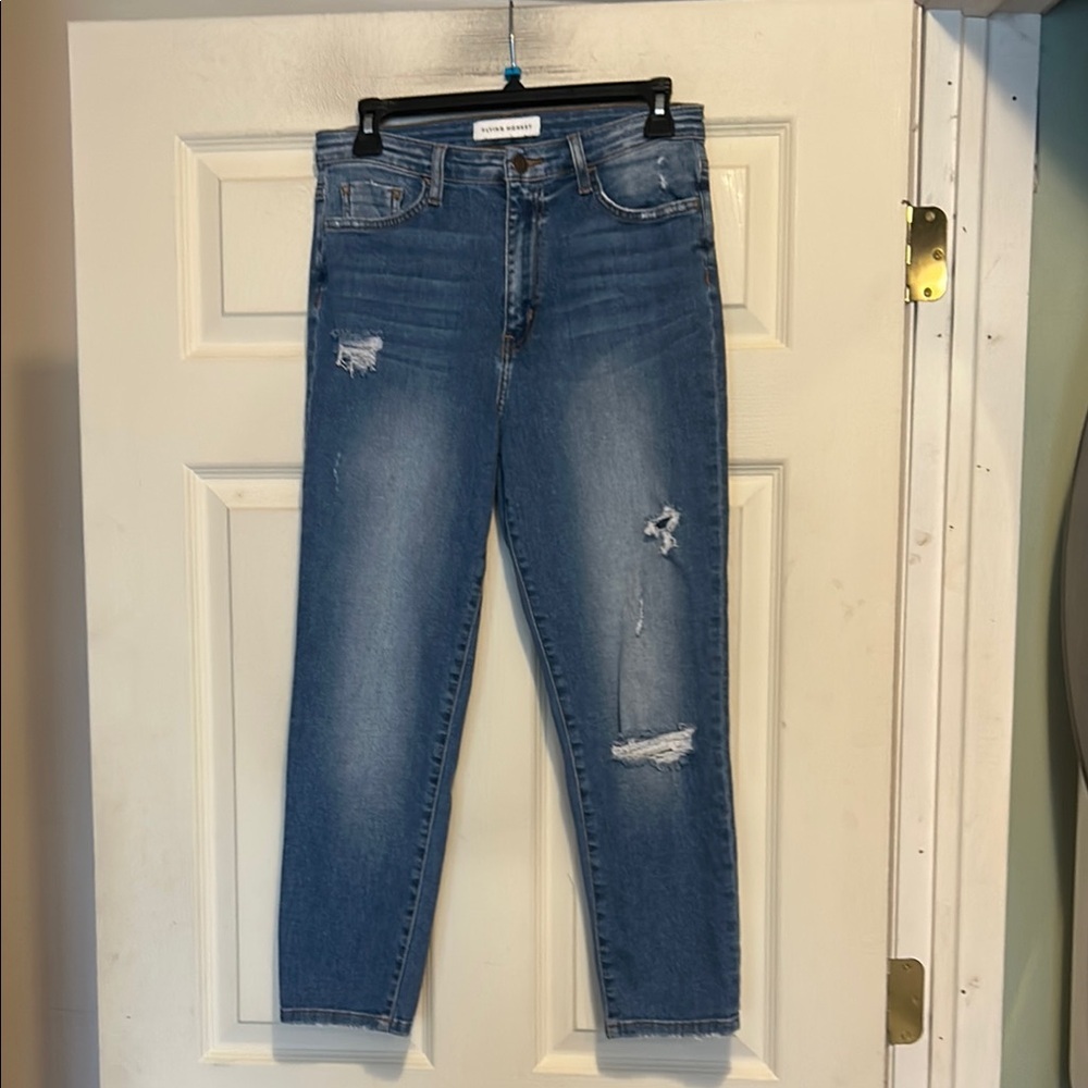 Flying Monkey Cropped Distressed Jeans Size 28 Blue Denim